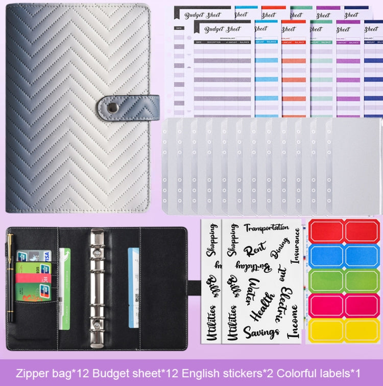 A6 PU Macaron Gradient Color Loose-leaf Notepad Notebook Budget Book, Gradient Purple, Gradient Black