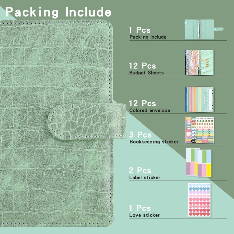 A6 Crocodile Pattern PU Leather Loose-Leaf Binder Budget Notebook Cash Envelope Organizer, Crocodile Pattern (Rock Gray), Crocodile Pattern (Bean Green), Crocodile Pattern (Warm White), Crocodile Pattern (Pink), Crocodile Pattern (Glaze Blue)