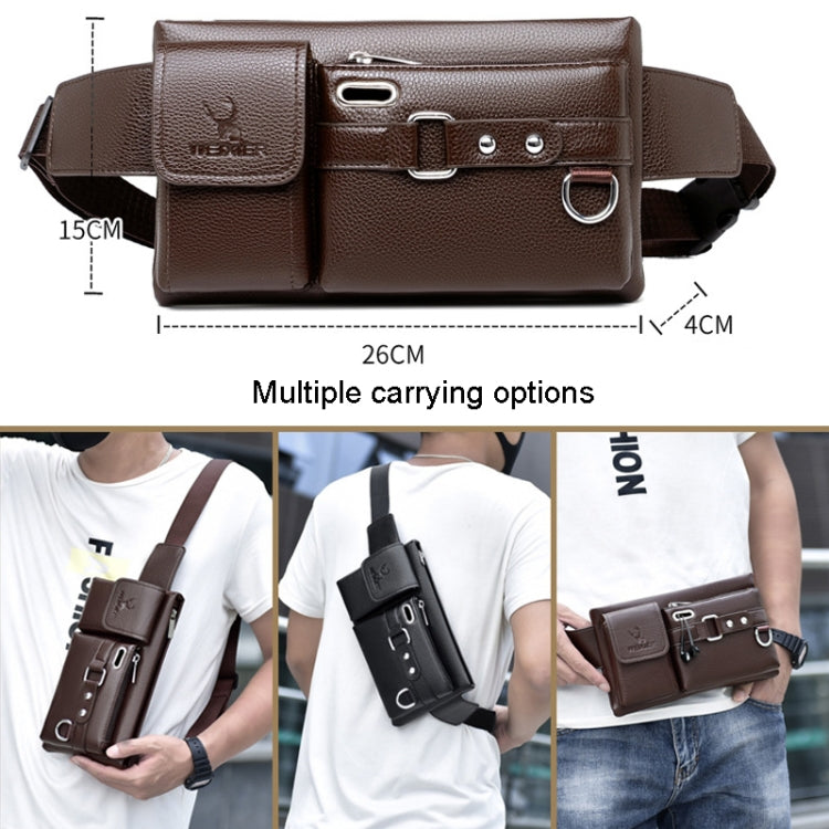 WEIXIER 8117 Men Sports Waist Bag Multi-Function Outdoor PU Bag, 8117 Black