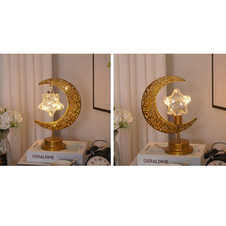 LED Wrought Iron Moon Shape Atmosphere Bedroom Table Lamp, Moon Star, Moon Star With Hook