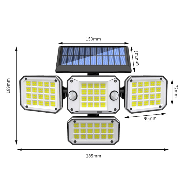 TG-TY10804 Solar 4 Head Double Sensor Light LED Rotating Wall Light With Remote Control, 296 LED