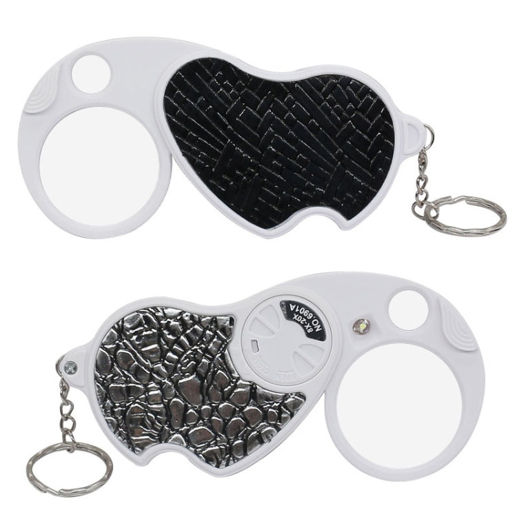 6901A 8X 20X Double Lens Folding Magnifier With LED Lamp and Keychain, Double Lens  8X 20X (Silver), Double Lens  8X 20X (Black)