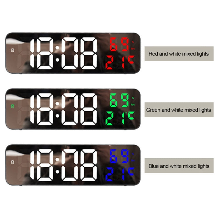 671  Mirror Screen Digital LED Alarm Clock USB Plug-in/Battery Dual-use With Temperature/Humidity Display, 671 (Black Shell White Blue), 671 (Black Shell White Green), 671 (Black Shell White Red)