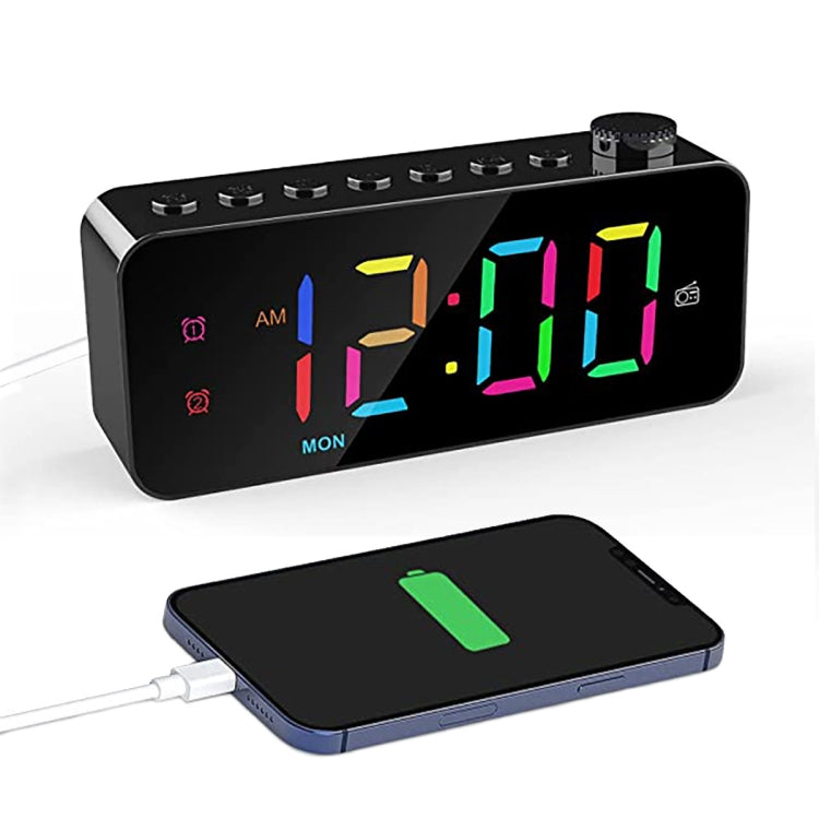 RGB Color Changing LED Digital Alarm Clock with FM Radio Built-in 8 Natural Music, with FM Radio (Black), with FM Radio (White)