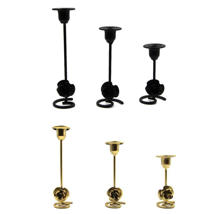DH2304-01 Rose Carved Metal Candle Holder Bar Decoration Candlelight Dinner Candlesticks, Size: Short Black, High Gold, Medium Gold, Short Gold, High Black, Medium Black, Short Black