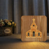 FS-T2242W  3D Solid Wood Carving Decorative Desk Lamp USB Night Light, Chapel