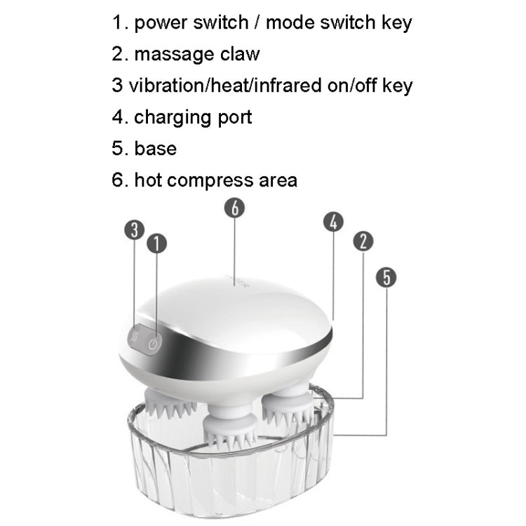 K111 Hot Compress Red Light Head Massager Electric Kneading Vibration Waterproof Head Instrument, K111 White