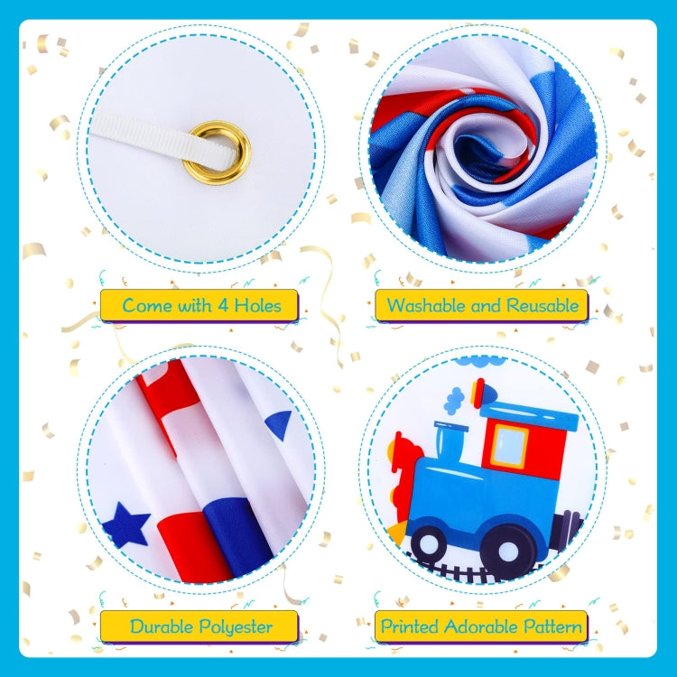 Train Cartoon Children Birthday Background Cloth Faber Decoration, 150x100cm, 180x110cm, 210x150cm, 180x180cm, 210x180cm
