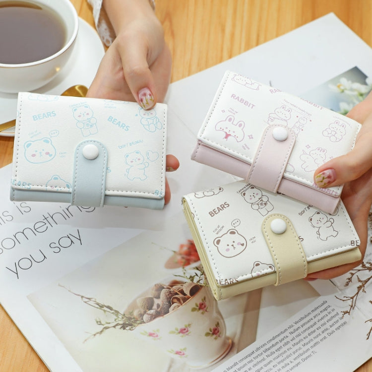 Cartoon Cute Bear Printed Wallet Large Capacity Buckle Tri-Fold Short Wallet