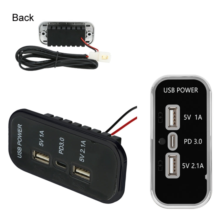 12/24V USB+Type-C Car, RV, Boat Mobile Phone Charger Modification, Black 2.1A+1A+PD3.0