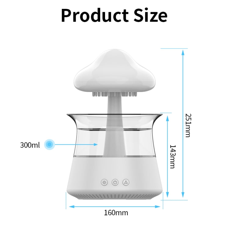 CH06 300ml Rain Humidifier Mushroom Cloud Colorful Night Lamp Aromatherapy Machine, With Remote Controller, Without Remote Controller