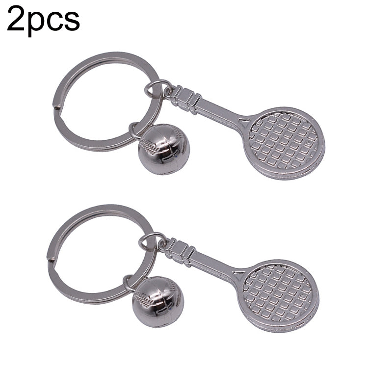 2pcs Simulation Tennis Racket Metal Key Chain Small Gift