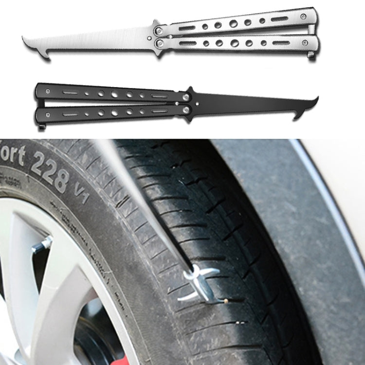Folding Stone Clearing Hook Safety Hammer Portable Car Tire Cleaning Tool Set, Silver, Black