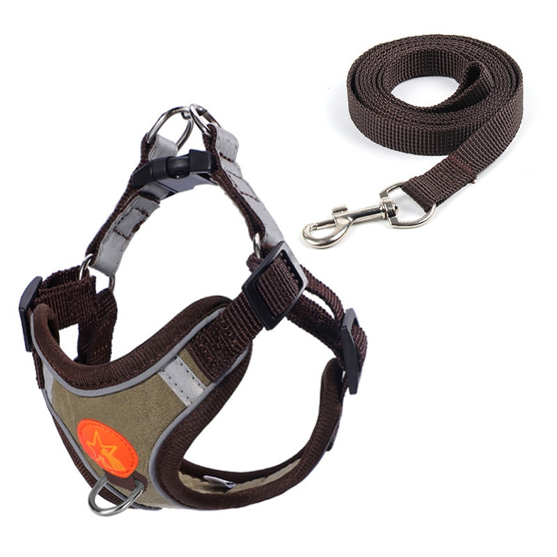 Pet Dog Harness Reflective Anti-break-off Vest-style Leash, Color: Suede Coffee(S)