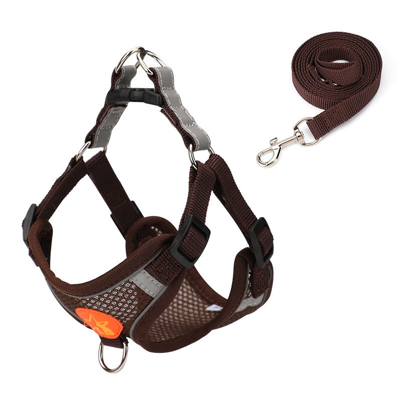 Pet Dog Harness Reflective Anti-break-off Vest-style Leash, Color: Mesh Coffee(XS)