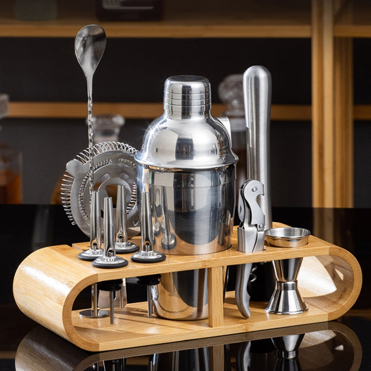 12 In 1 Stainless Steel Bartender Set With Oval Wooden Frame Base Bar Bartending Tools, 350ml, 550ml, 700ml, 750ml