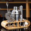 12 In 1 Stainless Steel Bartender Set With Oval Wooden Frame Base Bar Bartending Tools, 350ml, 550ml, 700ml, 750ml