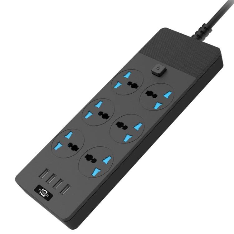 TB-T12 3000W 2m 4-USB Ports + 6-Jacks Multifunctional Flame-Retardant Socket With Switch