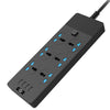 TB-T12 3000W 2m 4-USB Ports + 6-Jacks Multifunctional Flame-Retardant Socket With Switch
