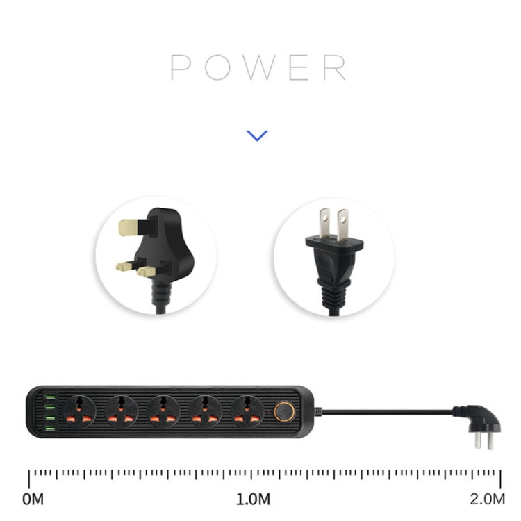A03 2m 3000W 5 Plugs + 4-USB Ports Multifunctional Flame-retardant Socket with Switch