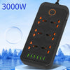 A07 2m 3000W 6 Plugs + 6-USB Ports Multifunctional Flame-retardant Socket with Switch, UK Plug, US Plug