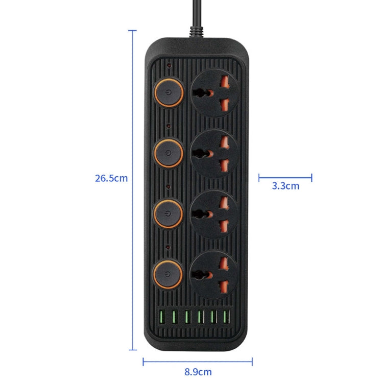 A05 2m 3000W 4 Plugs + 6-USB Ports Multifunctional Flame-Retardant Socket With Switch, UK Plug, US Plug