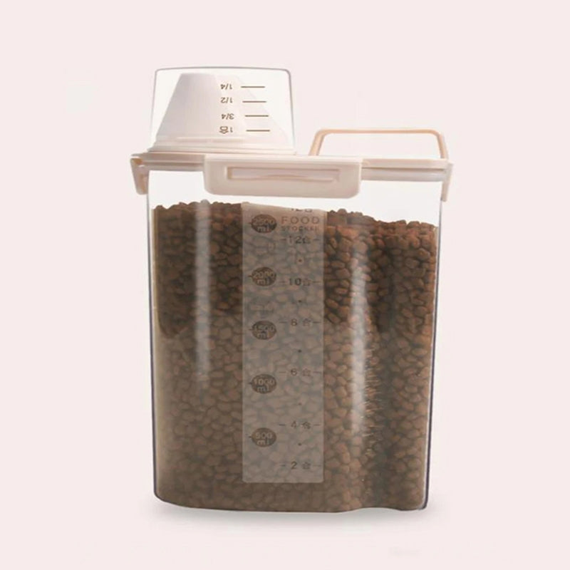 1.5L Pet Food Storage Bucket 4 Snap Dog Food Moisture Proof Sealed Storage Tank(Beige)