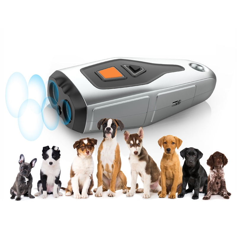 Dual Probe Dual Drive Ultrasonic Stop Barker Pet Trainer(Silver Gray)