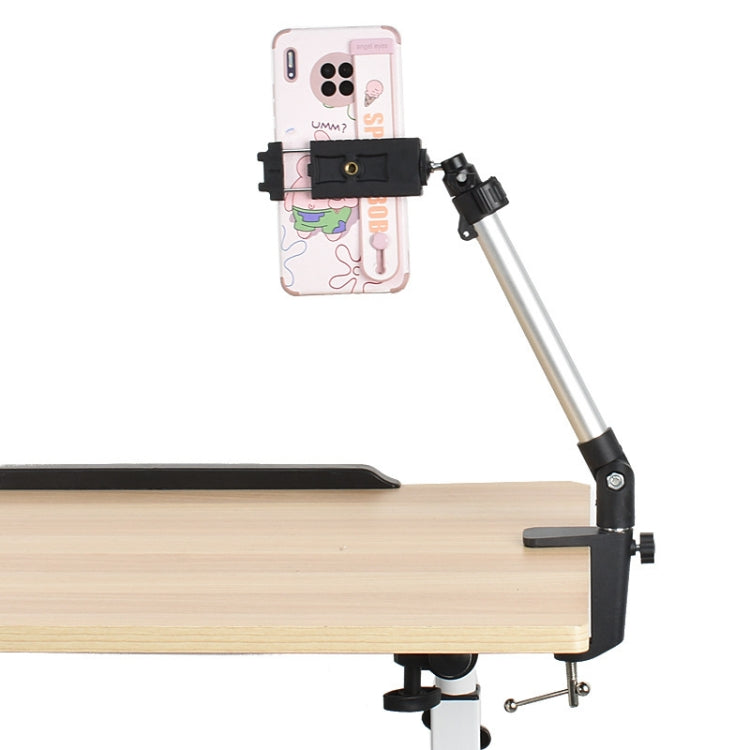 Aluminum Tube Cell Phone Live Streaming Telescopic Pole Desktop C-Clip Cell Phone Overhead Photo Holder, Bracket+Phone Clip