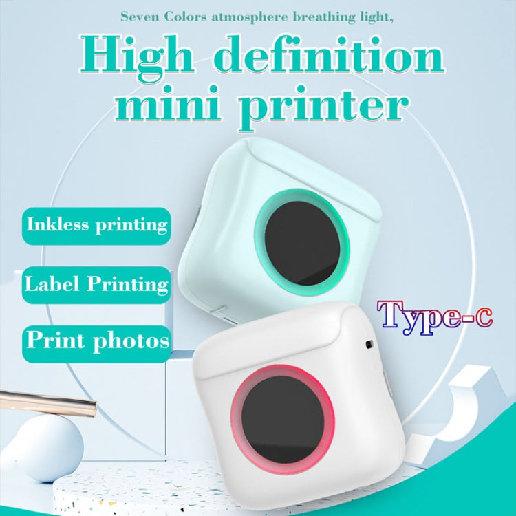 C22 Colorful Ambient Light Portable Mini Inkless Thermal Bluetooth Printer Error Question Label Printer, White, Blue