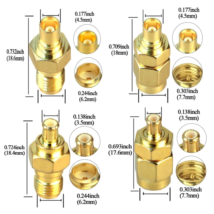 4pcs /Set SMA To MCX Connector Kit RF Coaxial Gold Plated Adapter, 4pcs /Set SMA To MCX