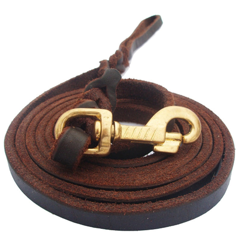 1.2 x 150cm Pet Outing Cowhide Towing Leash Dog Training Harness(Bronze Hook)