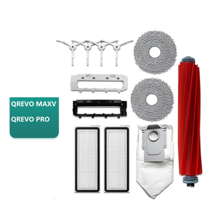 For Roborock Qrevo Pro / Qrevo MaxV Vacuum Robot Accessories, Main Brush, 2pcs /Pack Side Brush, 2pcs /pack Filter, Mop Cloth, Dust Bag, Main Brush Cover Black, Main Brush Cover White, Mop Cloth Frame