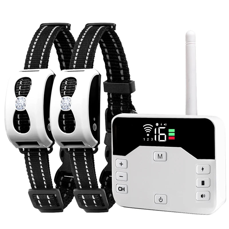 1 Drag 2 Pet Electronic Fence Wireless Stop Barker Outdoor Dog Collar Remote Control Dog Trainer(White)