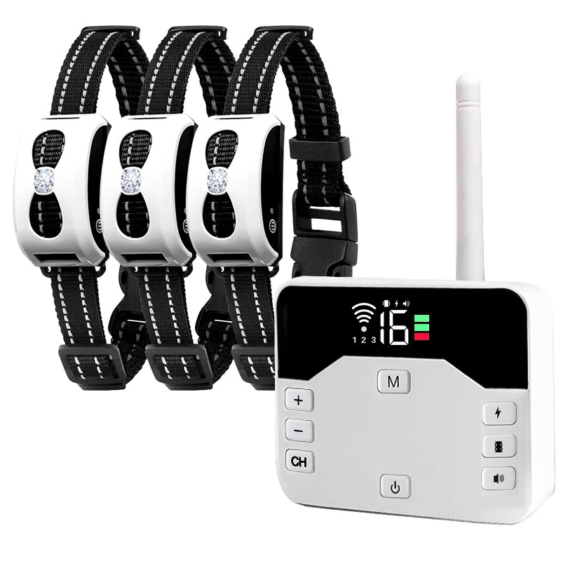 1 Drag 3 Pet Electronic Fence Wireless Stop Barker Outdoor Dog Collar Remote Control Dog Trainer(White)