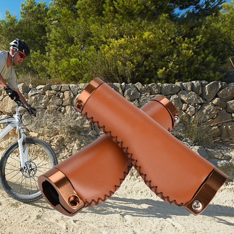 1pair Bicycle Non-Slip Leather Handlebar Grips Mountain Bike Vintage Handlebar Protector
