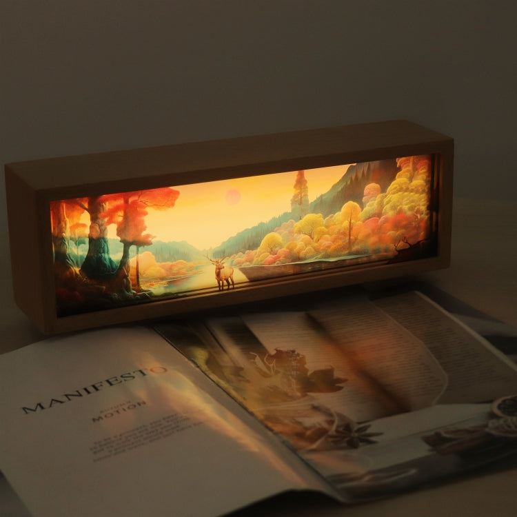 Touch Control Wooden Acrylic Atmosphere Lightbox Decoration Painting Night Light, Warm Light, 3 Color Light