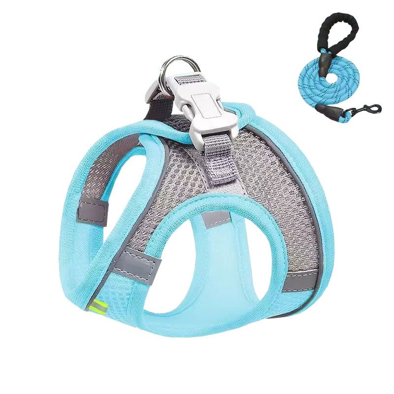 Undershirt Style Pet Chest Harness Summer Breathable Reflective Dog Leash, Style: Blue+1.5m Round Rope(M)