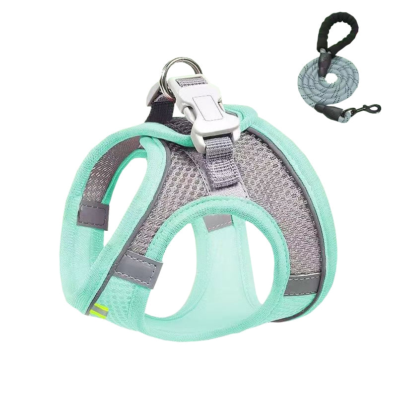 Undershirt Style Pet Chest Harness Summer Breathable Reflective Dog Leash, Style: Green+2m Round Rope(M)