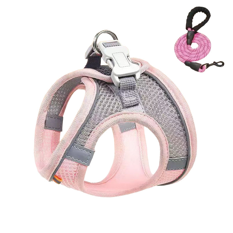 Undershirt Style Pet Chest Harness Summer Breathable Reflective Dog Leash, Style: Pink+2m Round Rope(M)