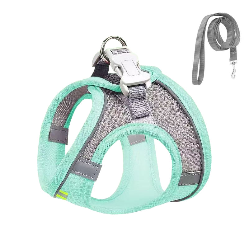 Undershirt Style Pet Chest Harness Summer Breathable Reflective Dog Leash, Style: Green+1.5m Flat Rope(L)