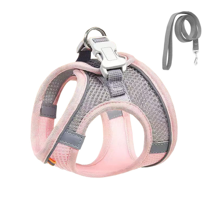 Undershirt Style Pet Chest Harness Summer Breathable Reflective Dog Leash, Style: Pink+1.5m Flat Rope(L)