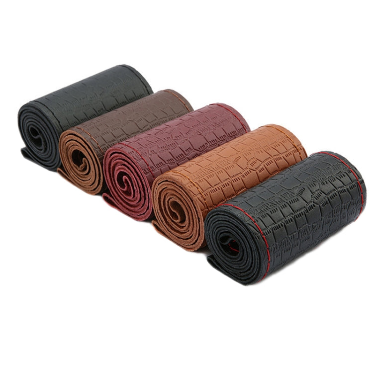 Four-season Embossed Cowhide Hand-sewn Steering Wheel Cover, 38cm