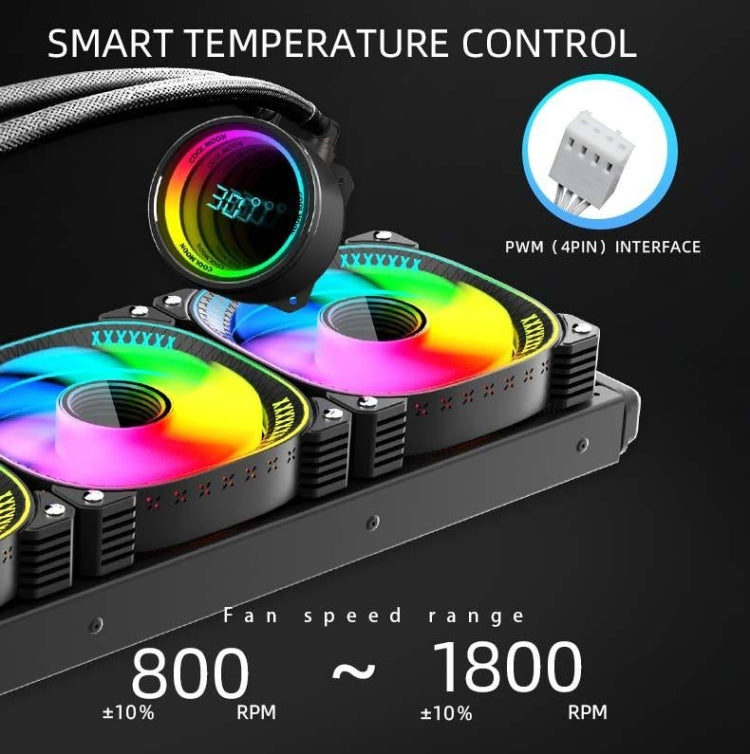 COOLMOON CM-YM-360T Computer ARGB Temperature Display Lens Multi-Platform Integrated CPU Cooler, CM-YM-360T