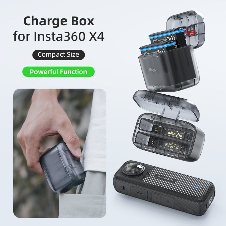 For Insta360 X4 AMagisn Dual Battery Charging Box Transparent Battery Storage Compartment, For Insta360 X4  Transparent