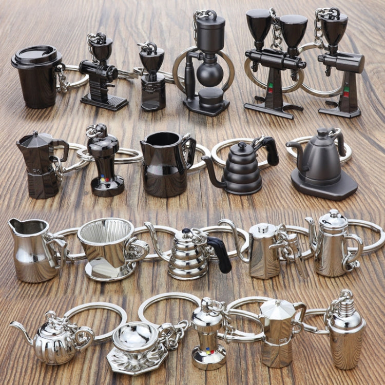 Mini Metal Keychain Coffee Utensils Decorative Pendant, Powder Hammer Silver, Powder Hammer Black, Spoon Silver, Spoon Black, Handle Silver, Handle Black, Coffee Cup Black, Coffee Cup Rose Gold, Moka Pot Black, Moka Pot Silver, Gooseneck Pot Black�����...