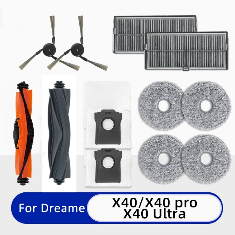 For Dreame X40 Pro / X40 Ultra Robot Vacuum Replacement, Rubber Brush, Side Brush, Dust Bag, Bristle Brush, Filter, Rag