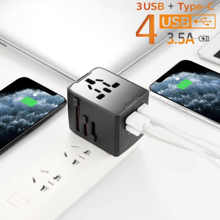 3 x USB & 1 x USB-C / Type-C Travel Plug Adapter International Universal Charging Block