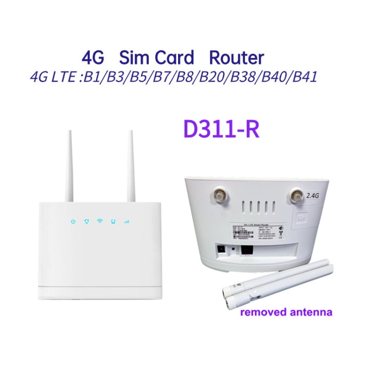 4G CPE SIM Card Mobile Wireless Router Antenna Detachable, EU Plug, D311-R