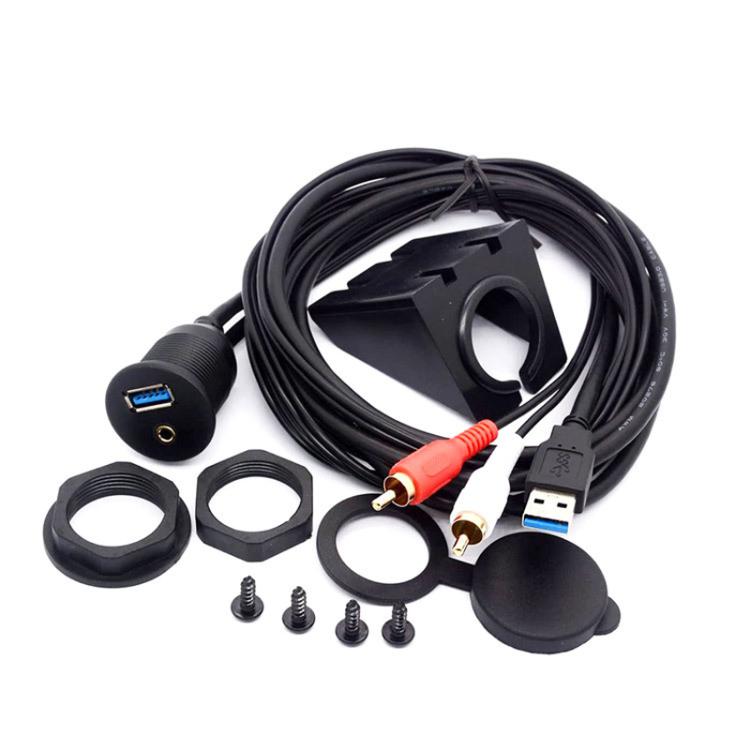 USB3.0+2RCA Car Waterproof Cable Motorcycle Panel Boat Instrumentation Wire, 2m